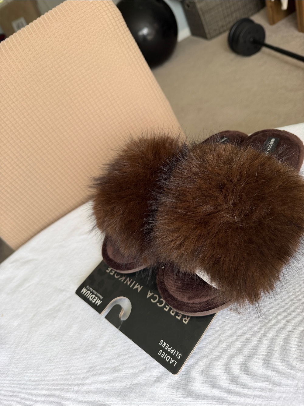 Faux Fur Slide Slippers - Brown REBECCA MINKOFF- medium size - Picture 2 of 7